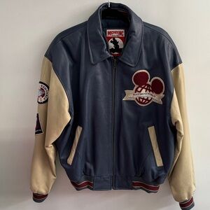 Navy & Cream Varsity Leather Bomber Jacket